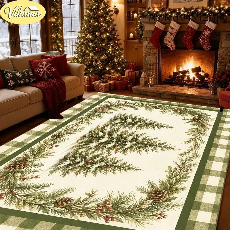 VIKAMA Buffalo Check Christmas Rug Durable Non Slip Living Room Carpet Washable Christmas Decorative Rug for Bedroom Home Decor