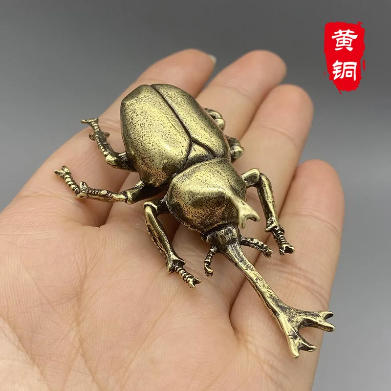 1pcs Retro Brass Beetles Figurines Mini Rhinoceros Beetle Statue Desktop Crafts Tea Pets Insect Decorative Figurines Home Decor