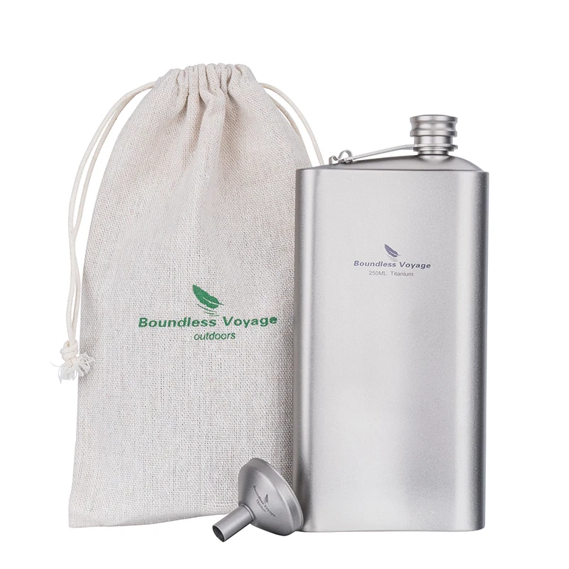 Matraz de titanio Boundless Voyage de 250ml, equipo de viaje al aire libre, contenedor de vino para whisky, Vodka, botella resistente al sabor