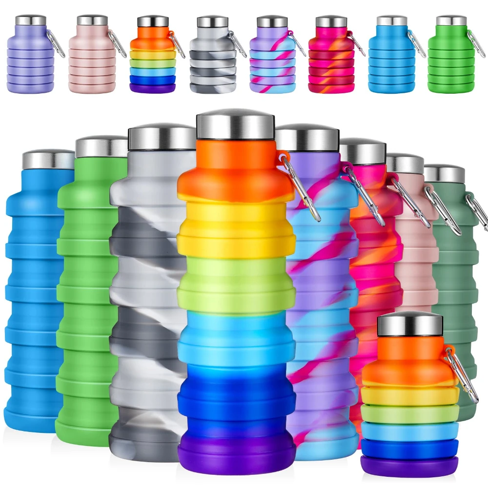 500ML Collapsible Silicone Sports Water Bottle Portable Leak Proof BPAFree with Carabiner Ideal for Travel Hiking Camping Sports