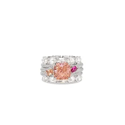 Bellux Luxury Big Pink Diamond Ice Cut 925 Silver Synthetic Zircon Original Design Sunset Color Square Fashion Ring