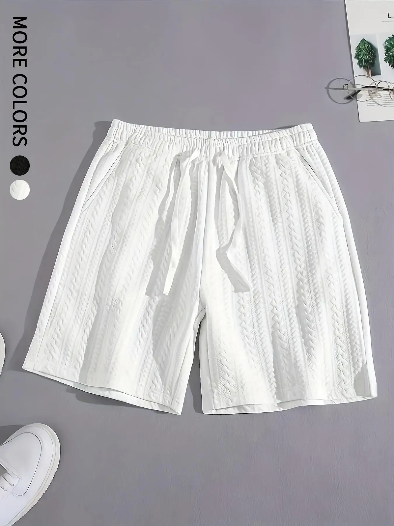 Men's Regular Style Knitted Plain Sports Casual Shorts with Drawstrings and Elastic Waistband, Knitted Shorts, Personalized Jacquard, Suitable for Daily Leisure, Basketball, Fitness, Multi-Scenario Matchinging, Suitable for All Seasons
