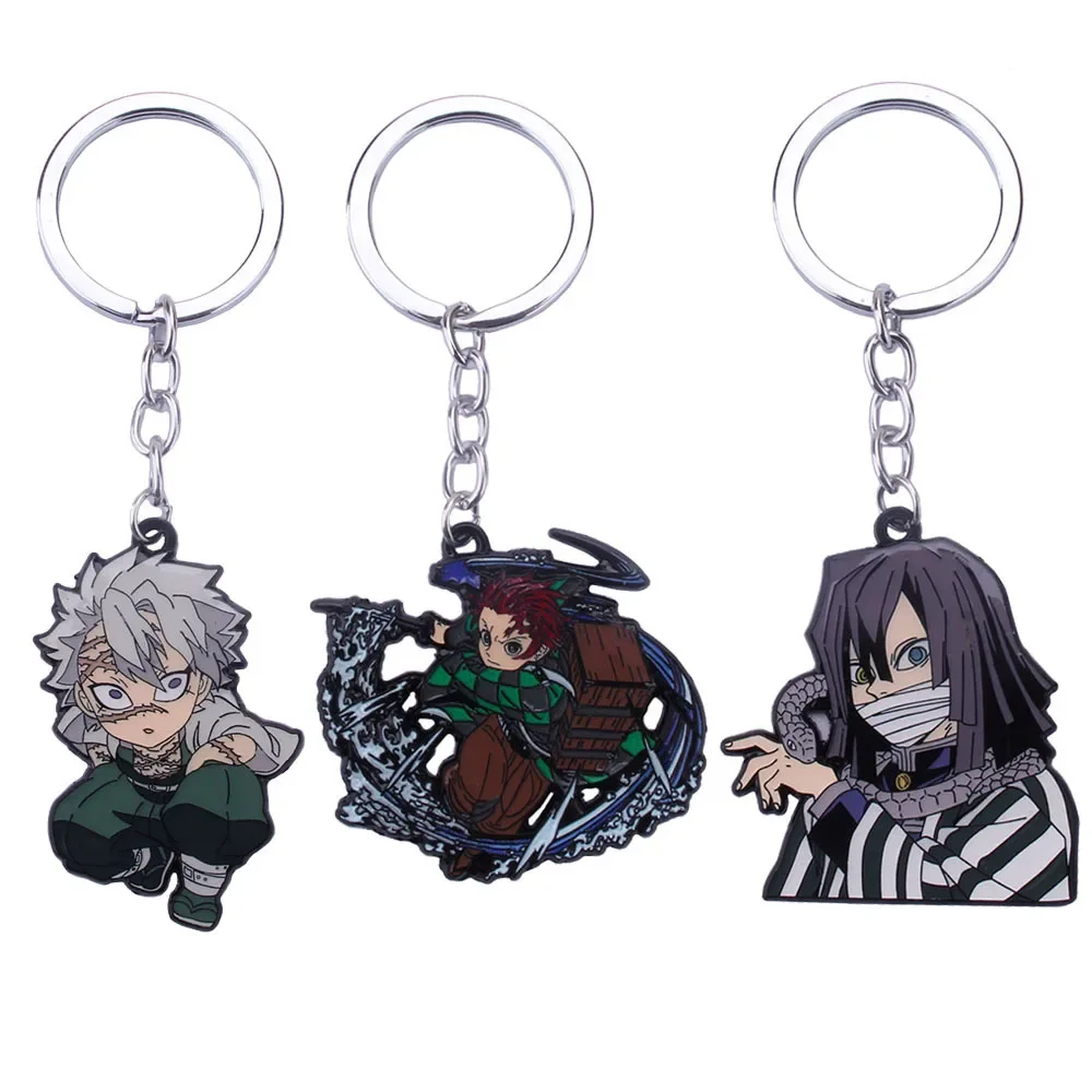 Hot Demon Slayer Enamel Pendant Keychain Mens Kamado Tanjirou Iguro Obanai Shinazugawa Sanemi Metal Key Ring Anime Fans Jewelry