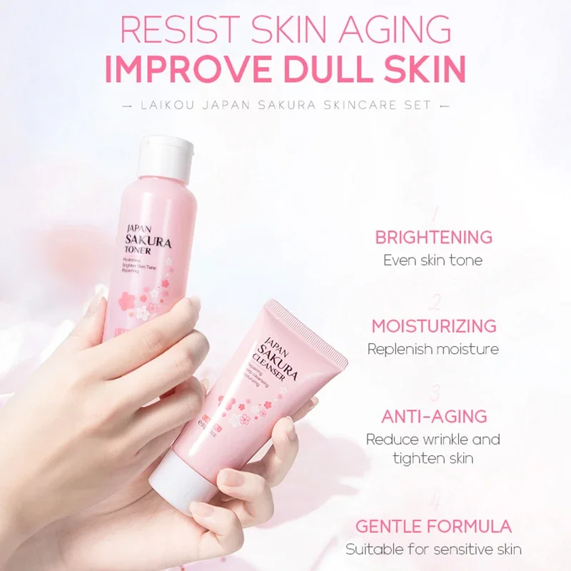 

5pcs/Set Gift Box Japan Sakura Skin Care Set Facial Cleanser Face Cream Toner Eye Cream Essence Sakura Skincare Kit Skin Care
