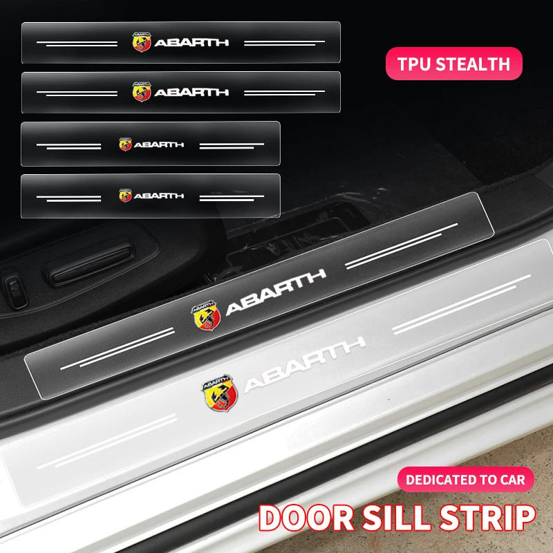 

4 шт. прозрачная наклейка на порог автомобиля для Abarth с логотипом Cabrio Italia 124 Spider 595 500 695 500C 5CC 695C аксессуары