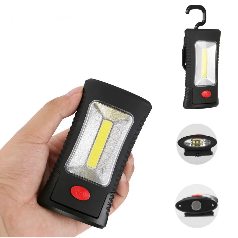 Linterna LED COB portátil multifuncional, luz de inspección de trabajo, gancho plegable magnético, 2 modos, 3x aaa