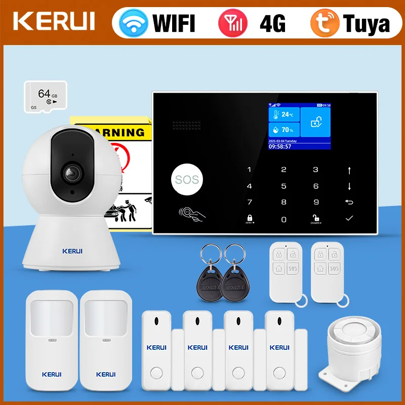 KERUI G34 4G/WiFi Home Alarm System with 3 Wired Zones Temperature Humidity Display Wireless Burglar System for Home/Garage