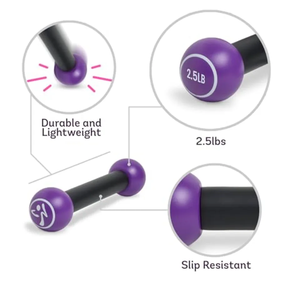 مجموعة دمبل زومبا 2.5 رطل مكونة من 2 أوزان يدوية خفيفة الوزن للنساء مثالية للتدريبات المنزلية وتمارين اللياقة البدنية المدمجة
