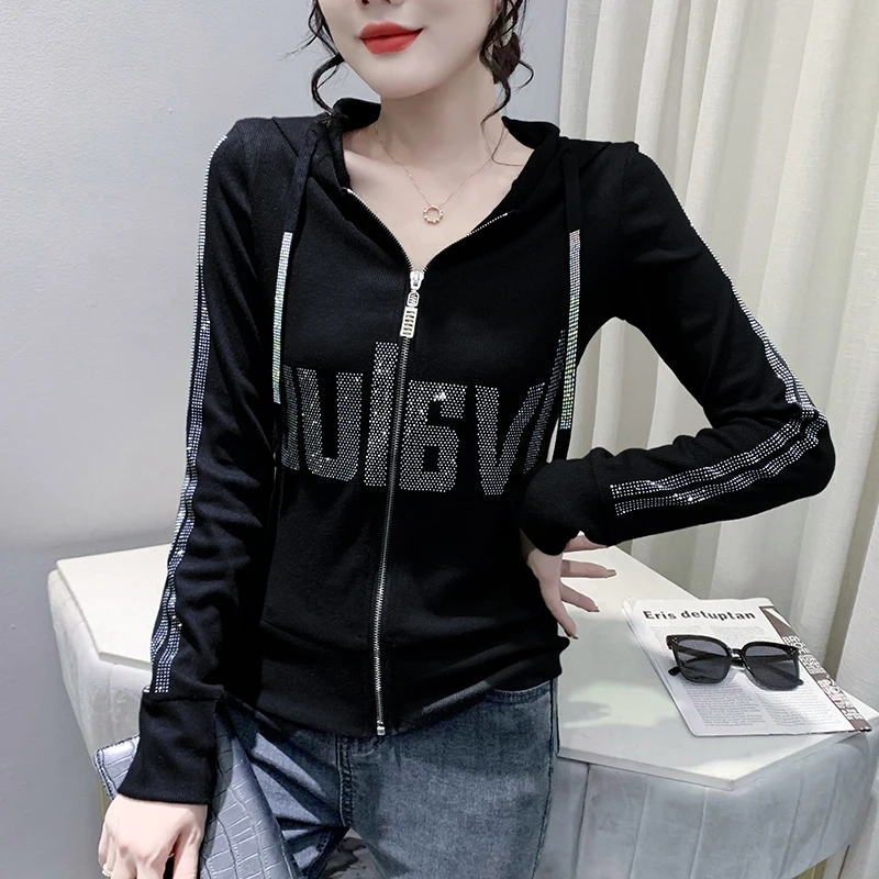 Feminino fino ajuste hoodie jaet outono inverno longo sve fce forrado zíper cardigan outerwear design fiel casual topo