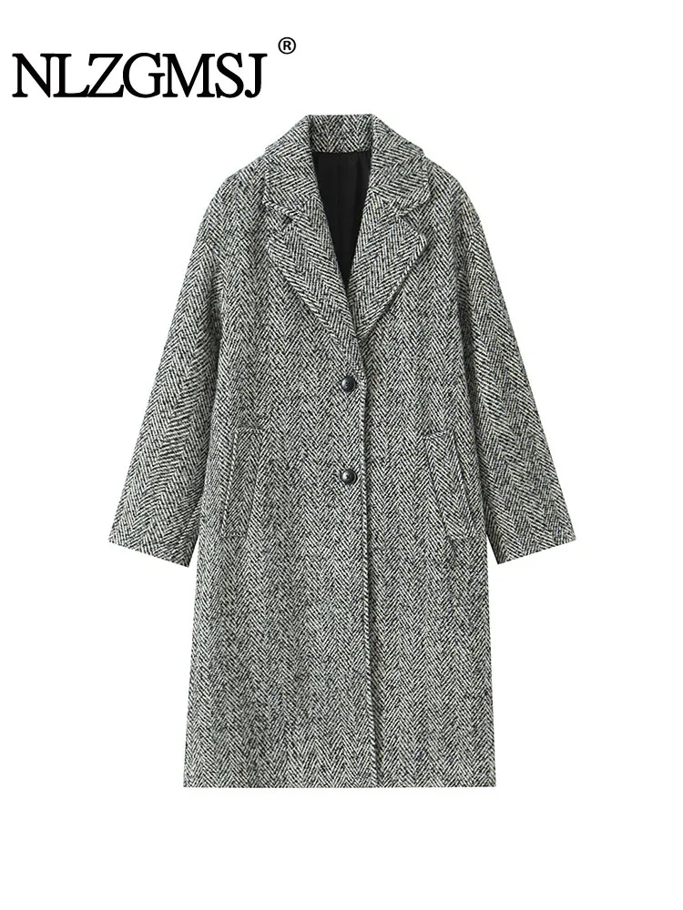

NLZGMSJ Women Loose Overcoat 2025 Winter Warm Thick Trench Coat Long Sleeve Buttons Mid Length Jacket Female Outerwear Y2K