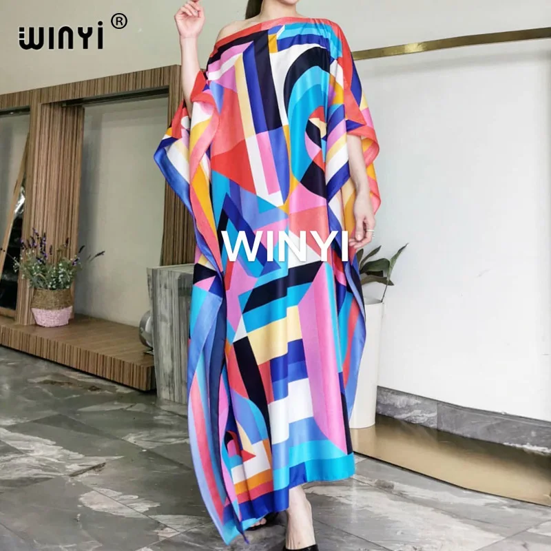 

WINYI Printed Dresses For Women 2021 Fashion Design Loose Batwing Maxi Long Femme Vestidos Summer Autumn Party Elegant 2020