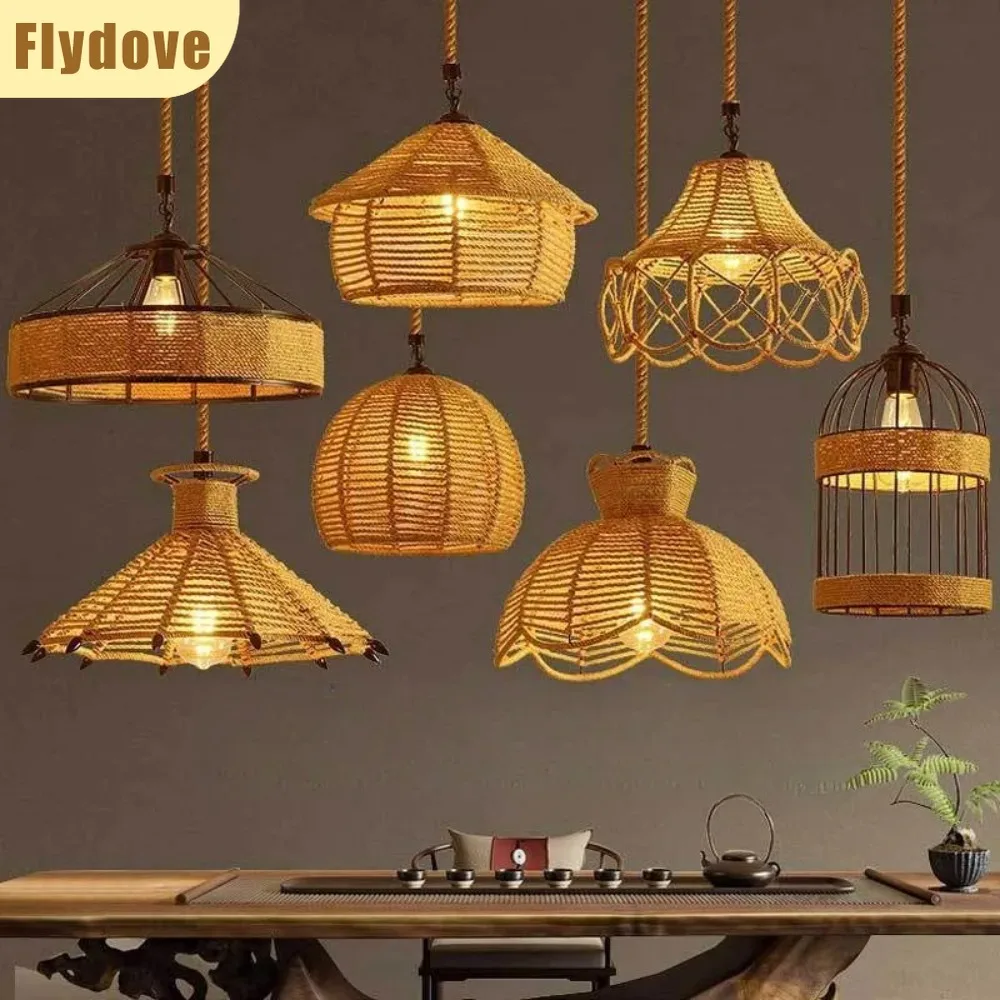 

Industrial Style Retro Hemp Rope Pendant Light Creative Light Rail Craft Coffee Shop Barbecue Shop Bedroom Decoration Lighting