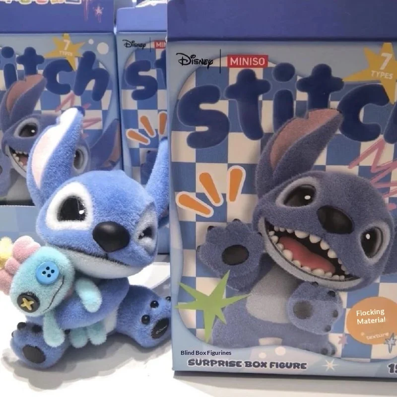 

Disney Stitch Flocked Blind Box Figure 7 Types Velvet Texture Collectible Desktop Ornament Birthday Gift For Anime Lovers