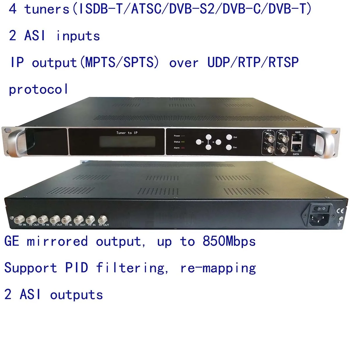 

4 tuner to IP/ASI encoder, 1080P Multi-Channel encoder, dvb-s2 input and IP/ASI output, atsc input and IP/ASI output encoder