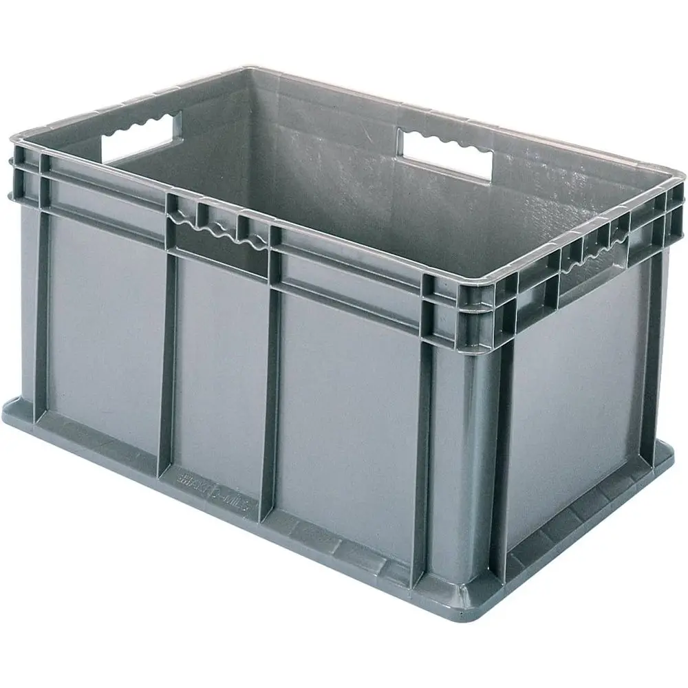Gray 24x16x16-Inch Plastic Straight Wall Container Tote with Solid Sides and Base, 2-Pack