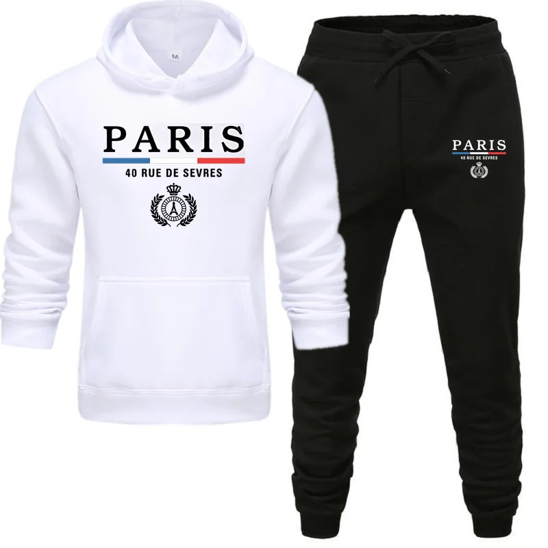 Men\'s Luxury Hoodie Set PARIS Print Sweatshirt Sweatpant for Male Hooded Tops Jogging Trousers Suit Casual Streetwear Tracksuit