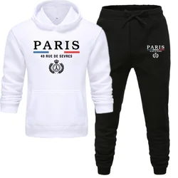 Men's Luxury Hoodie Set PARIS Print Sweatshirt Sweatpant for Male Hooded Tops Jogging Trousers Suit Casual Streetwear Tracksuit