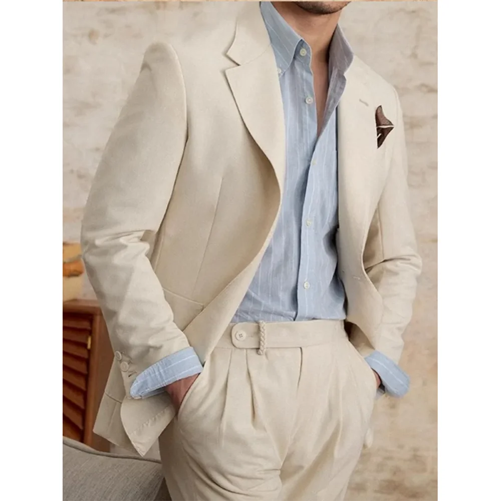 

Handsome Gentleman Summer Cool Men Suit Single Breasted Peak Lapel Slim Fit 2 Piece Jacket Pants Terno Masculino Completo Office