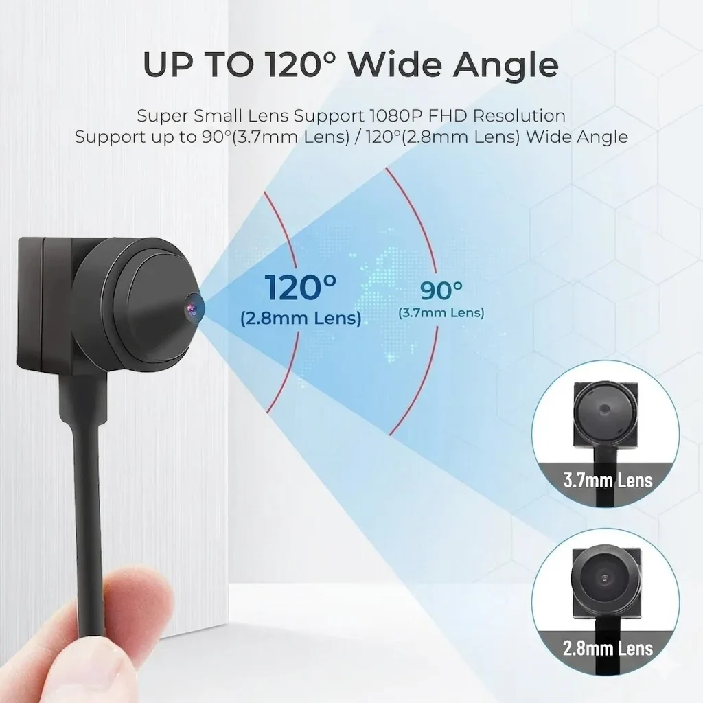 USB Type-C Mini Webcam with Mic, 2.8/3.7mm Lens 1080P HD, Type-C to USB Adapter, for PC/Android/iOS, Outdoor CCTV Home Security view 5