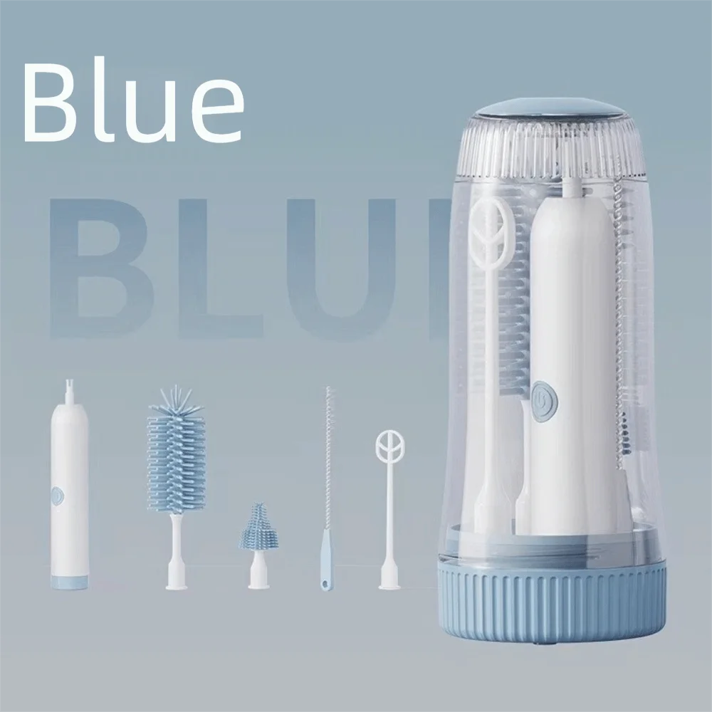 6-In-1 Electric Bottle Cleaning Brush Set Silicone UV Sterilization Baby Bottle Brush Dustproof Automatic for 1500mAh