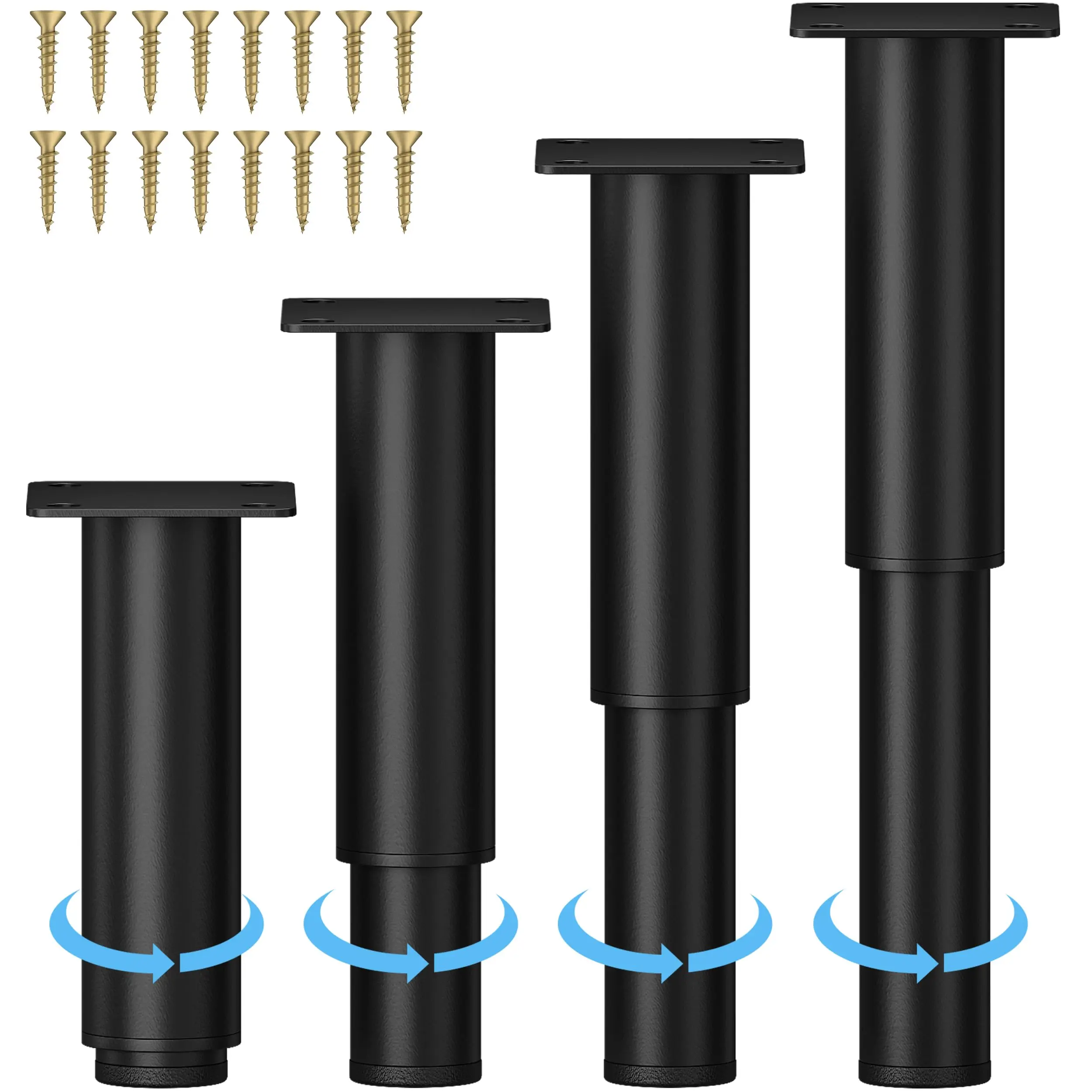 

Black Metal Extendable Furniture Legs 5.12–9.45 Inch For Sofa, Bed, Cabinet, Chair, Table – Set Of 4 With Screws