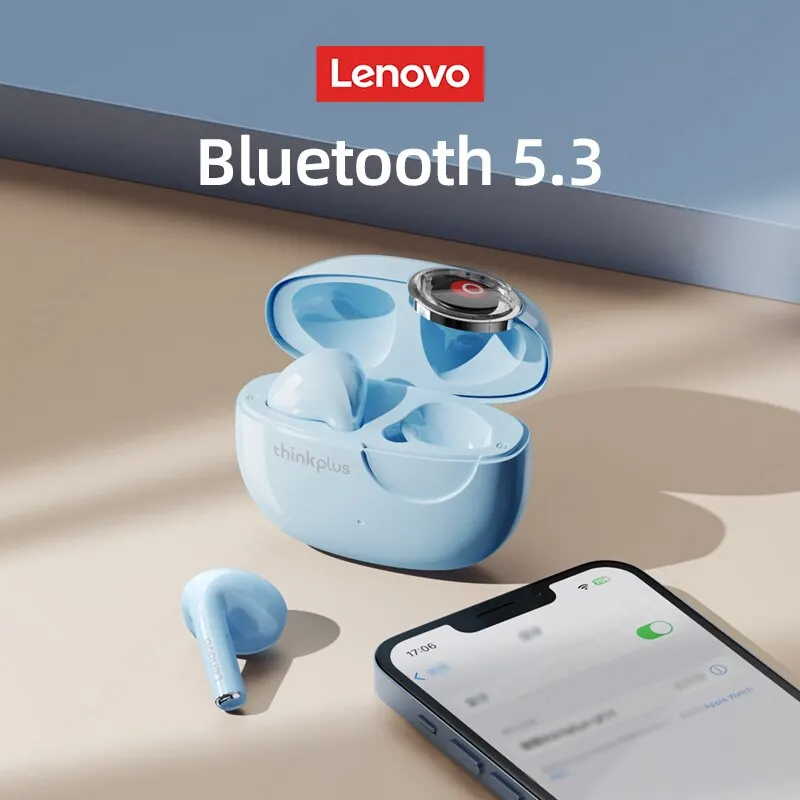 Lenovo LP17 earphone Bluetooth 5.3 TWS nirkabel, headphone nirkabel siaga panjang kontrol sentuh earbud Bass latensi rendah untuk bermain game