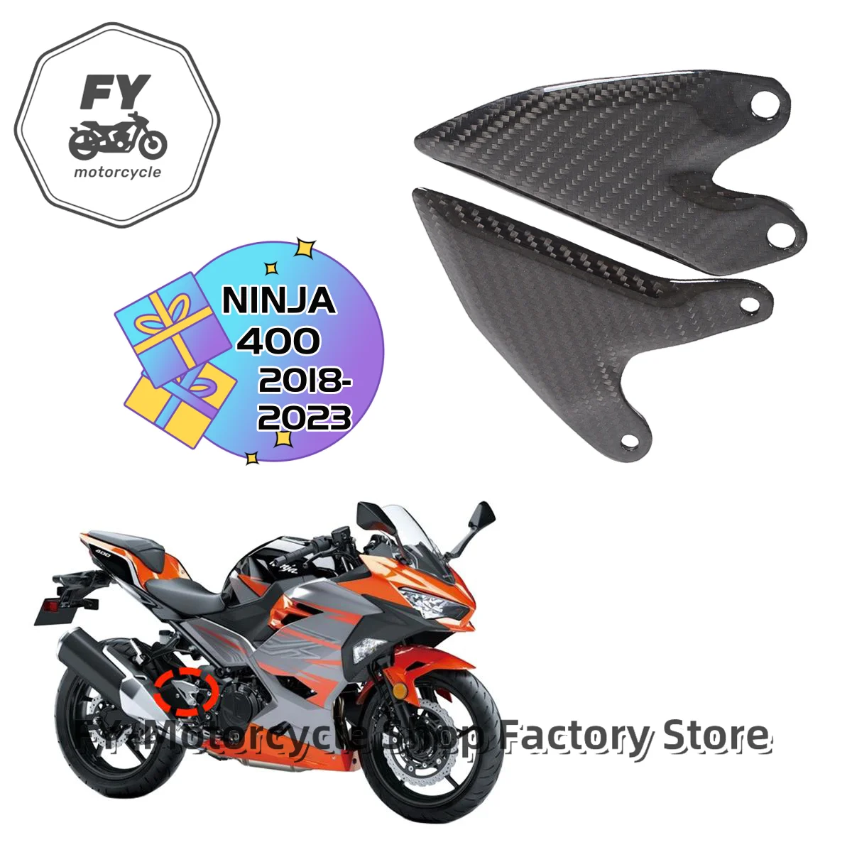 

Full Dry 3K100% Carbon Fiber Heel Guards Cover Motorcycle Accessories Parts Fairings Cowls Kit For Kawasaki Ninja 400 2018-2023