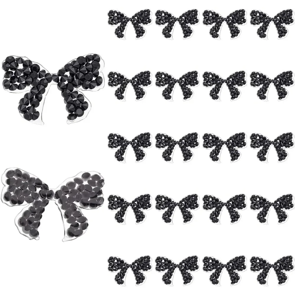 20Pcs Rhinestone Patches Bling Bowknot Appliques Decorative Black Rhinestone Patches Self Adhesive Bowknot Applique
