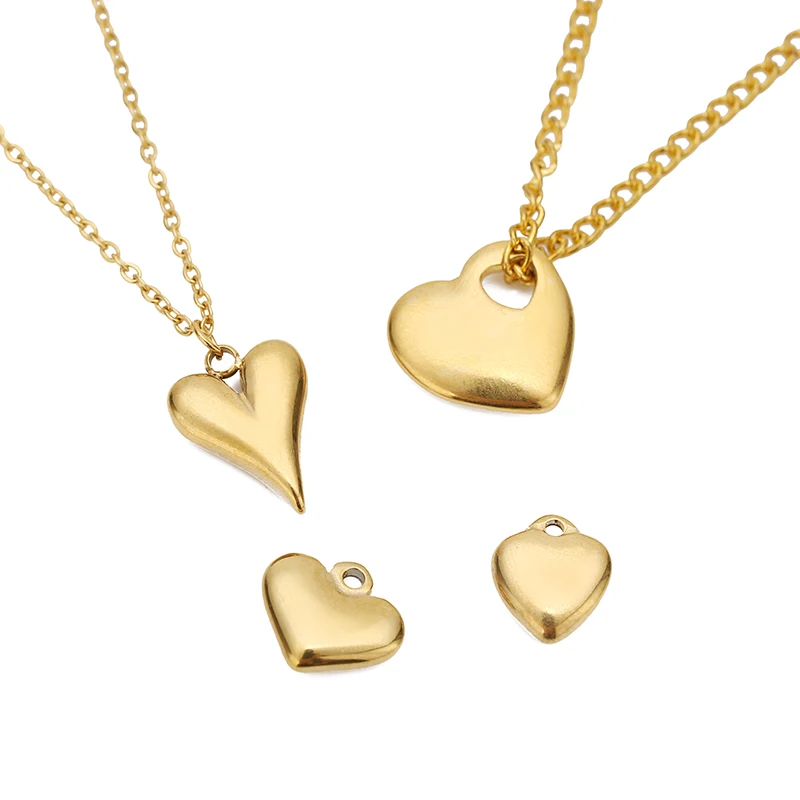 5pcs Stainless Steel Gold Color Classical Heart Charms Pendants DIY Jewelry Making Findings Women Necklace Bracelets Supplies