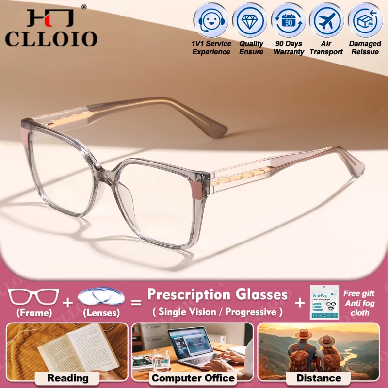 

CLLOIO New Design Square Women Myopia Hyperopia Photochromic Glasses Retro Anti Blue Ray Multifocal Prescription Reading Eyeware