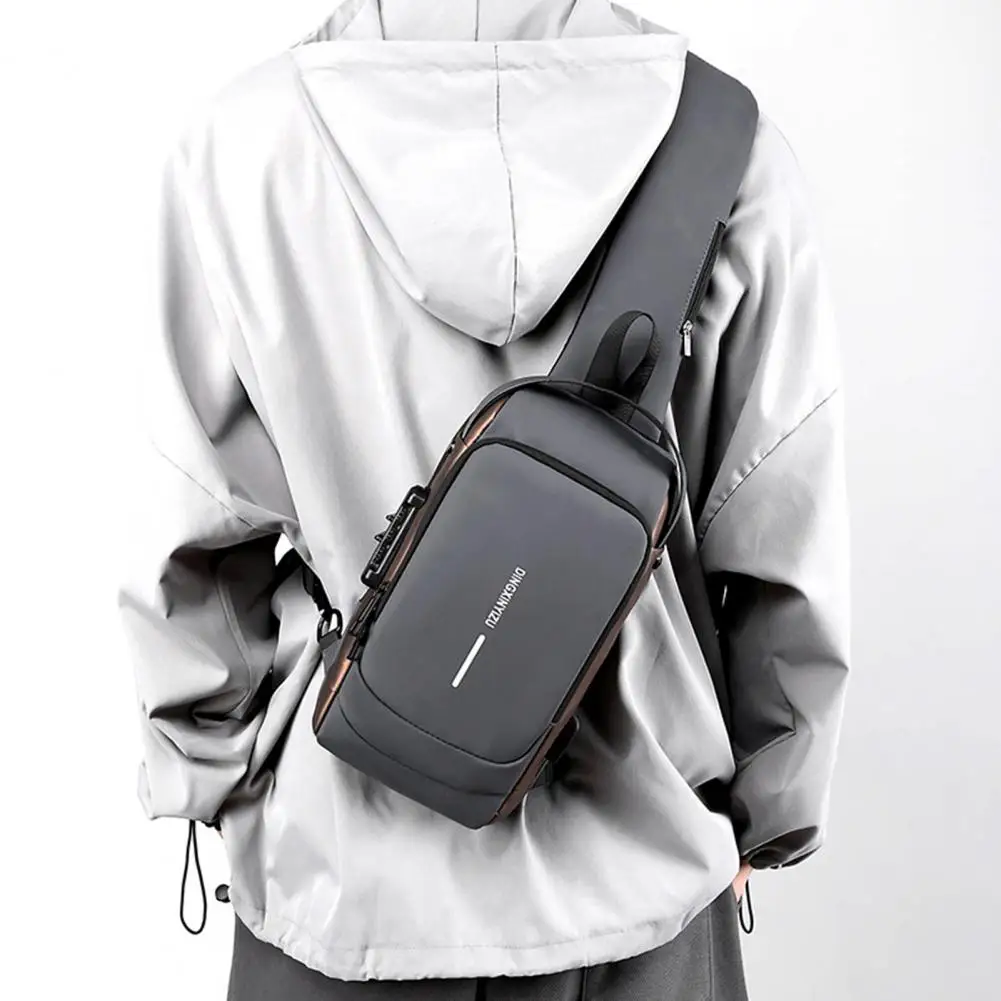 Multifunction Patent Leather Chest Bag Men Waterproof Men Crossbody Bag Anti-theft Travel Bag Male USB Charging Chest Bag Pack