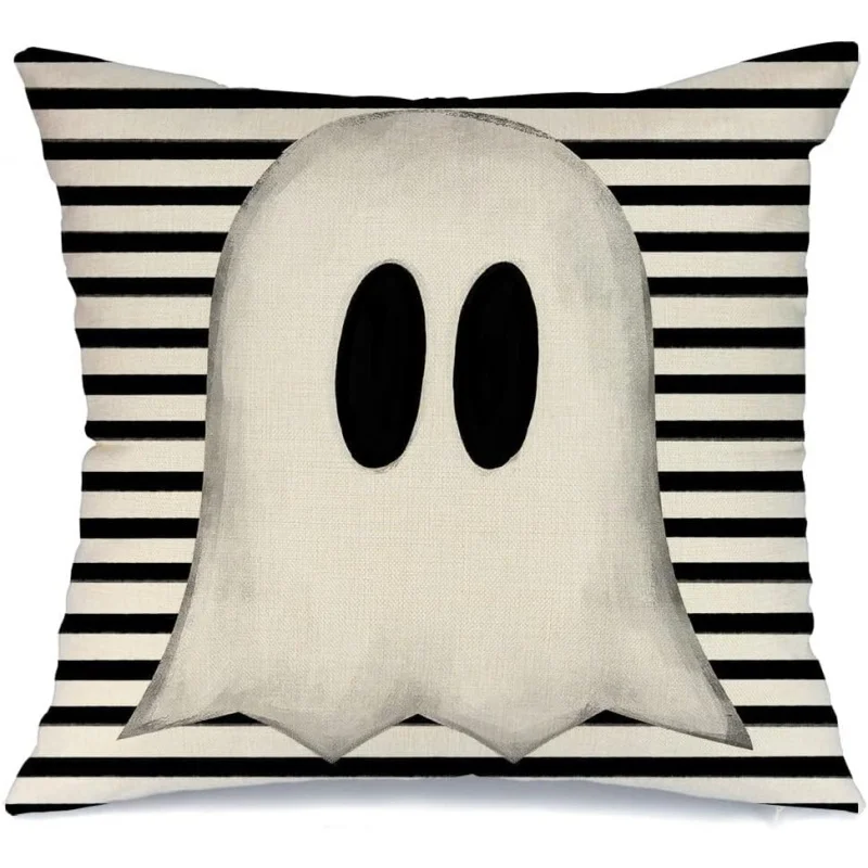 

Halloween Pillow Cover 18X18 White Ghost Pattern Decorative Vacation Farmhouse Home Sofa Cushion Cover