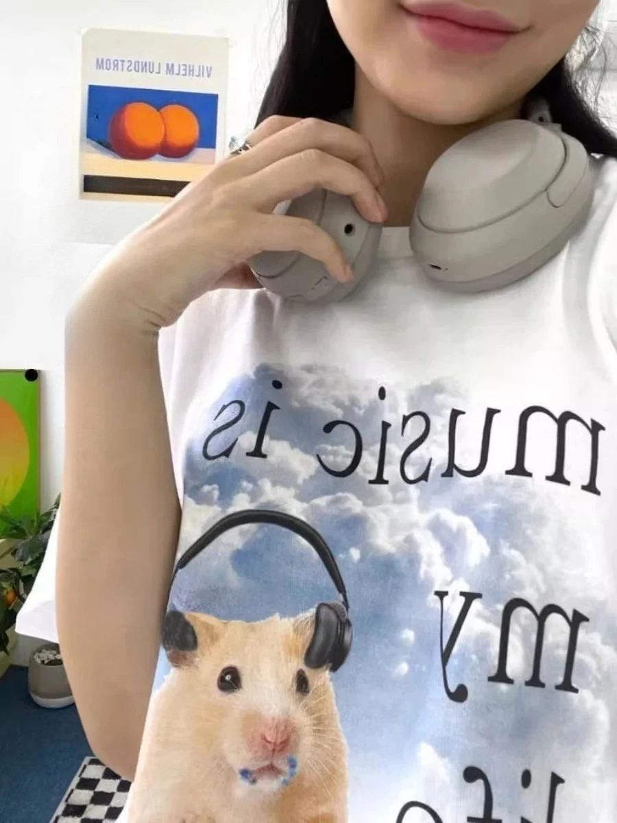 

Летние мужские и женские летние милые футболки с короткими рукавами, школьный дизайн, топ с принтом хомяка, дышащие повседневные футболки, винтажная уличная одежда
