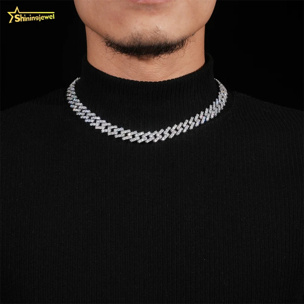 Stock Large Luxury Bling Iced Out Round Brilliant Cut Moissanite Diamond Cuban Link Chain Necklace for Men & Women.