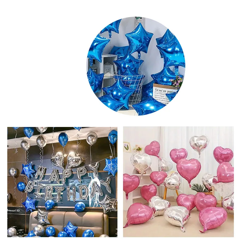 

18-Inch Red Love Heart Star Foil Balloons Inflatable Helium Party Decor for Weddings Birthdays Celebrations 5 or 10 Pcs Set