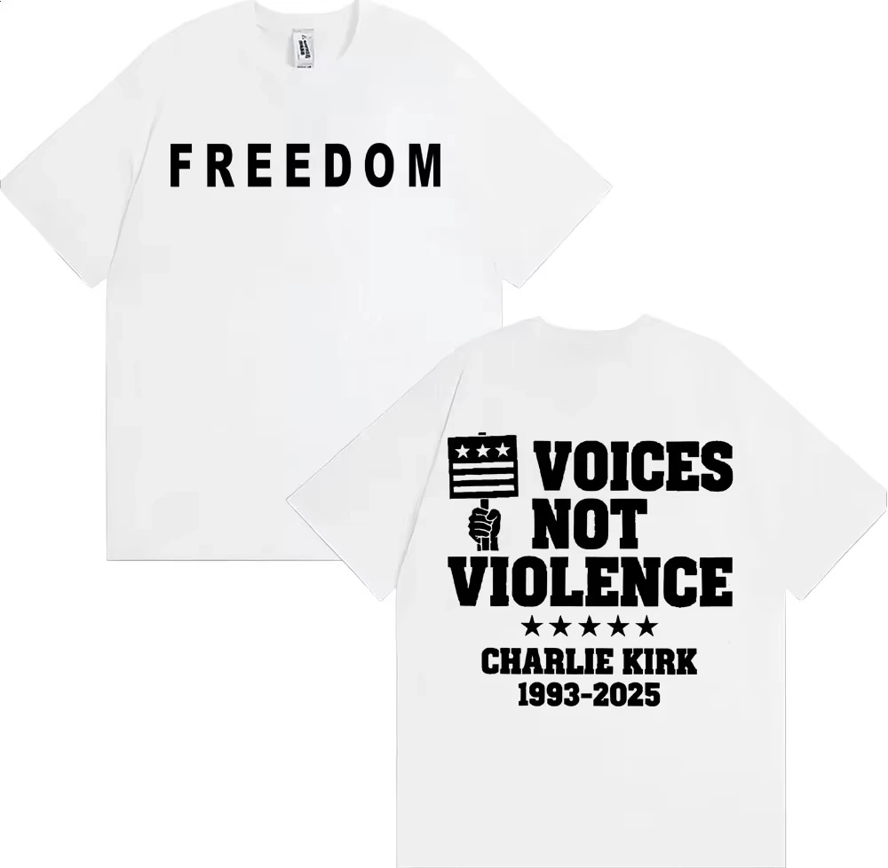 찰리를 위한 기도, 폭력 대신 자유를 위한 목소리 티셔츠, 찰리 커크 티셔츠 남녀 공용 캐주얼 100% 면 티셔츠 스트리트웨어