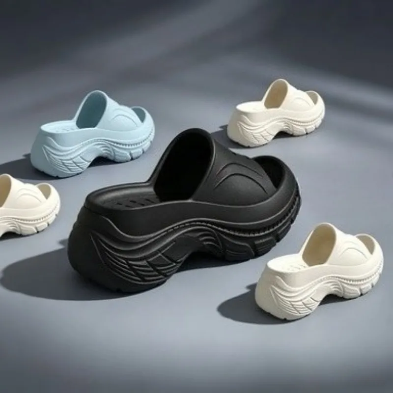 2026 New Comfortable Shock Absorption Thick Bottom Heightening Women's Slippers Summer Home Seaside Beach Non-slip Slippers