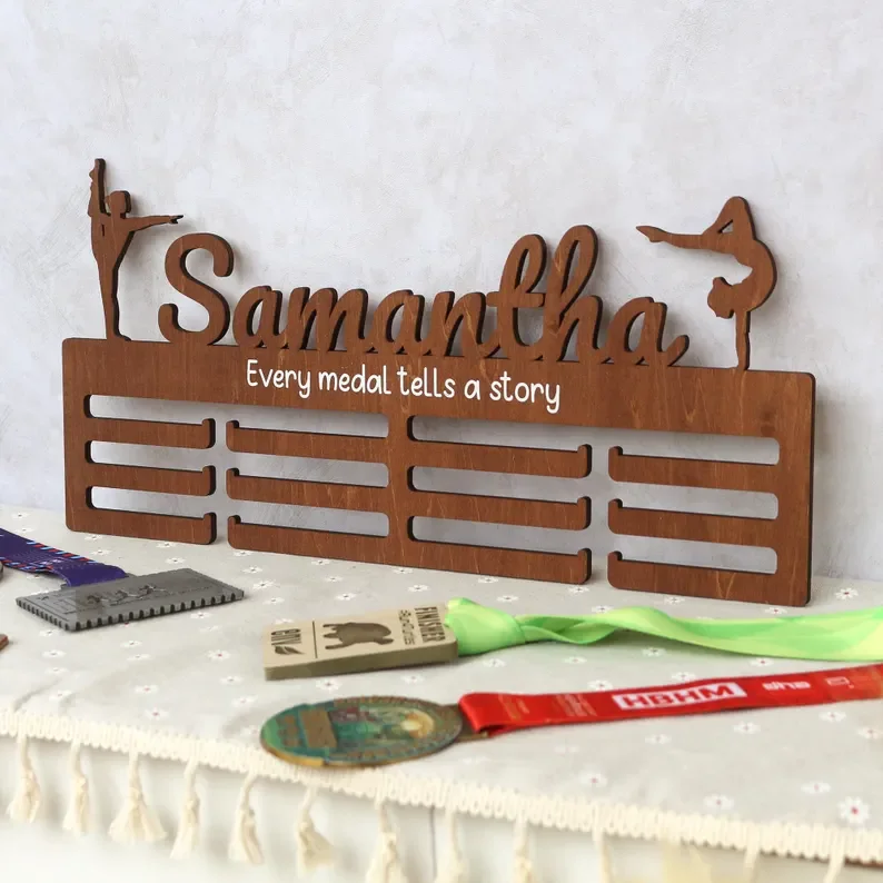1pc Personalized Gymnastics Medal Hanger: Wooden Bedroom Wall Art,room decor,wall decor,bedroom decor,cheap room decor - view 4