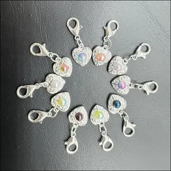 10 New Heart Flower Charms With Lobster Claw Clasps Multicolored Mixed Beads Silver Plated