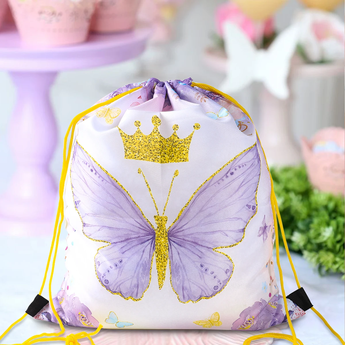 Butterfly Party Favors Drawstring Bags Waterproof Beach Treat Candy Gift Bag for Girls Kids Baby Shower Birthday Party Supplies