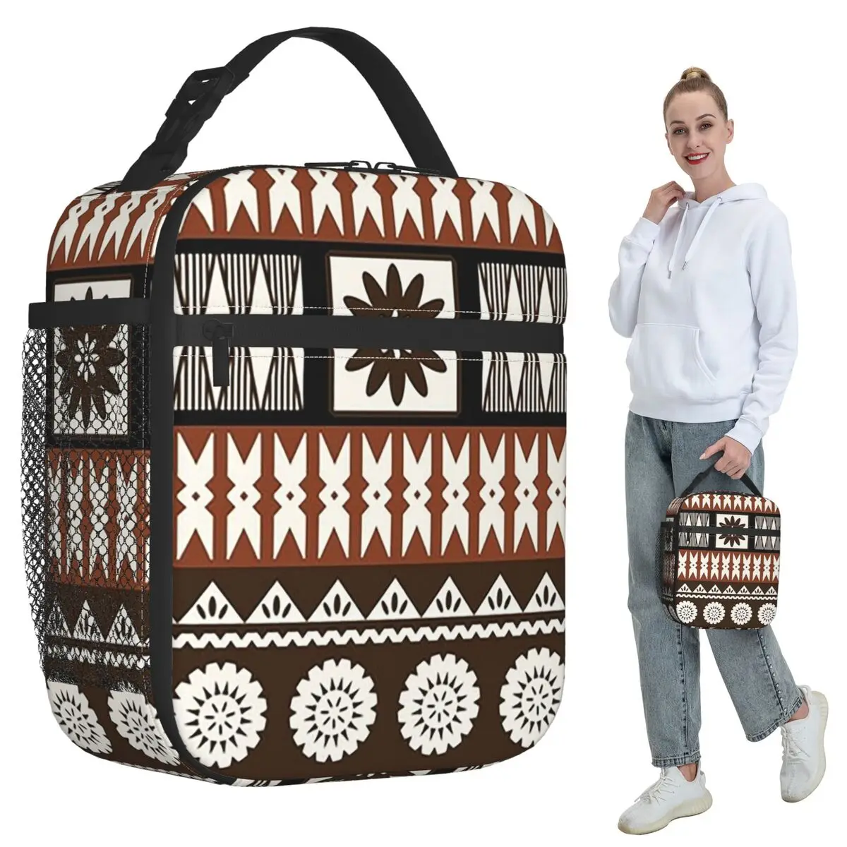 Fijian Masi - Bolsa térmica para el almuerzo para mujer, caja térmica para comida de oficina, contenedor portátil para el almuerzo