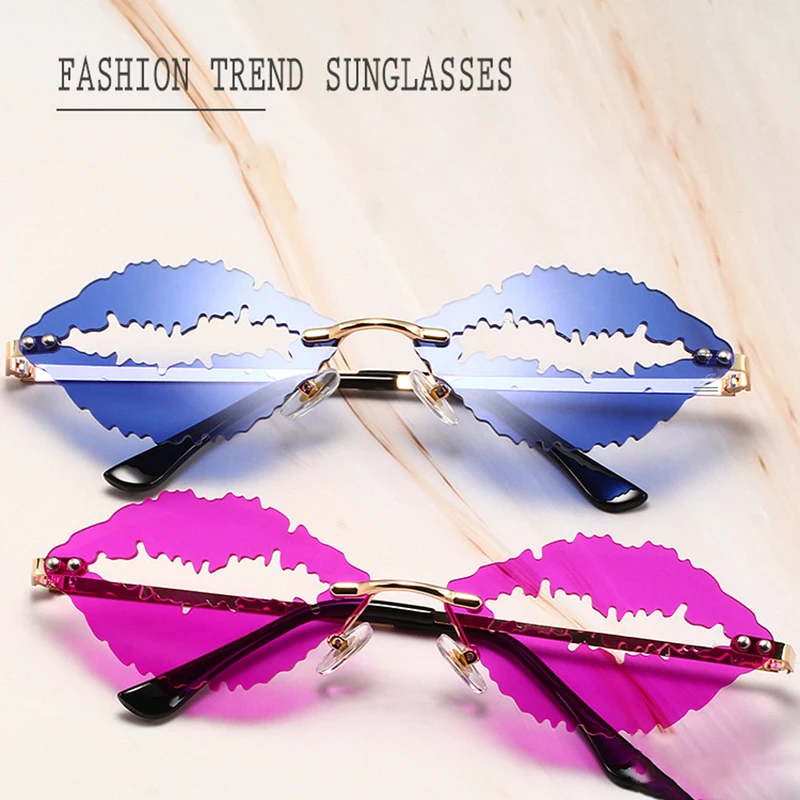 Sexy Red Lips Sunglasses for Men Women Trendy Retro Metal Frame Halloween Party Cosplay Eyewear Fashion Ocean Lens Sun Glasses