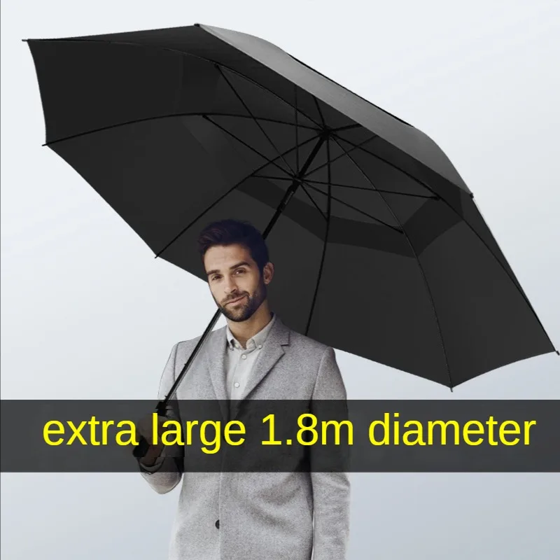 

180cm Black Large Long Handle Umbrella 8K Double Layer Thickened Windproof Reinforced Golf Umbrella Men Women Sunny Umbrellas