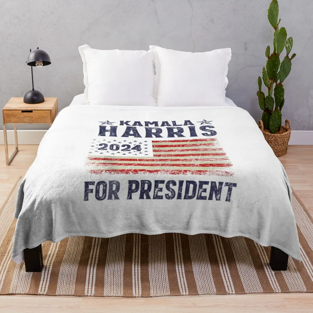 Vintage Kamala Harris 2024 For President Election Campaign Throw Blanket Thin Luxury St Giant Sofa Tourist Blankets