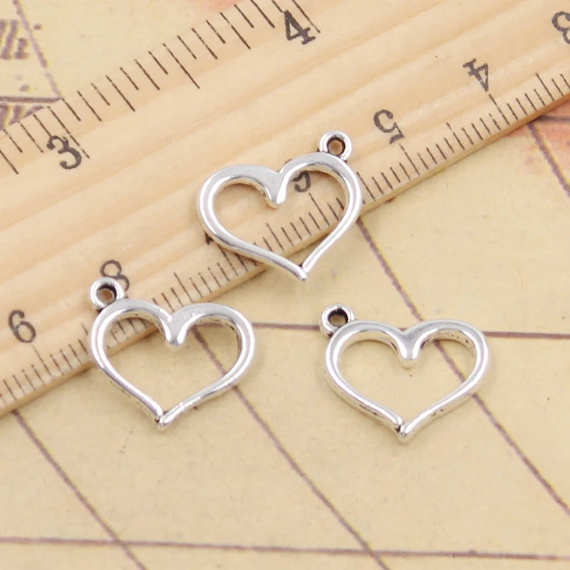 30pcs Charms Hollow Heart 15x15mm Tibetan Silver Color Pendants Antique Jewelry Making DIY Handmade Craft