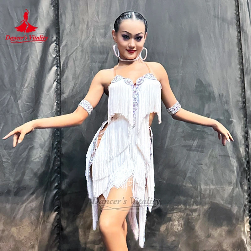 

Teenagers Latin Dance Art Examination Sling Tassels Dresses Women Adult Chacha Samba Contest Clothes Customize Dancer's Vitality