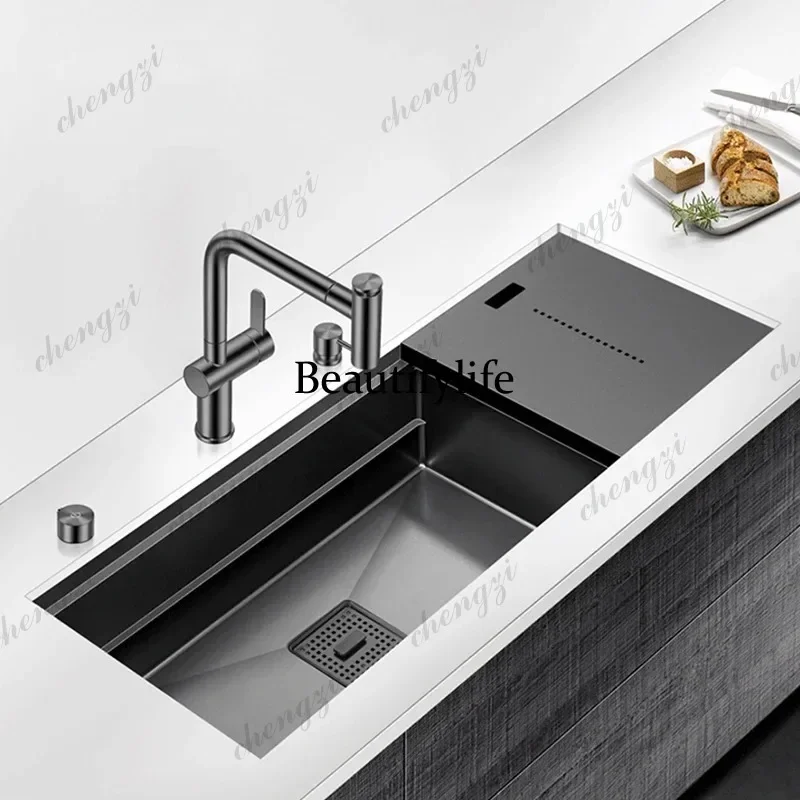 F181 Nanometer Black Single Large Size Hidden Kitchen Sink 4mm Thickness Handmade Undermount Installation Hidden Kitchen Sinks