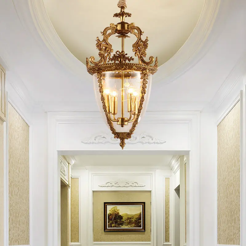 

All copper chandelier Entrance Balcony Corridor Aisle Villa Stair Lighting Retro Candle Lighting