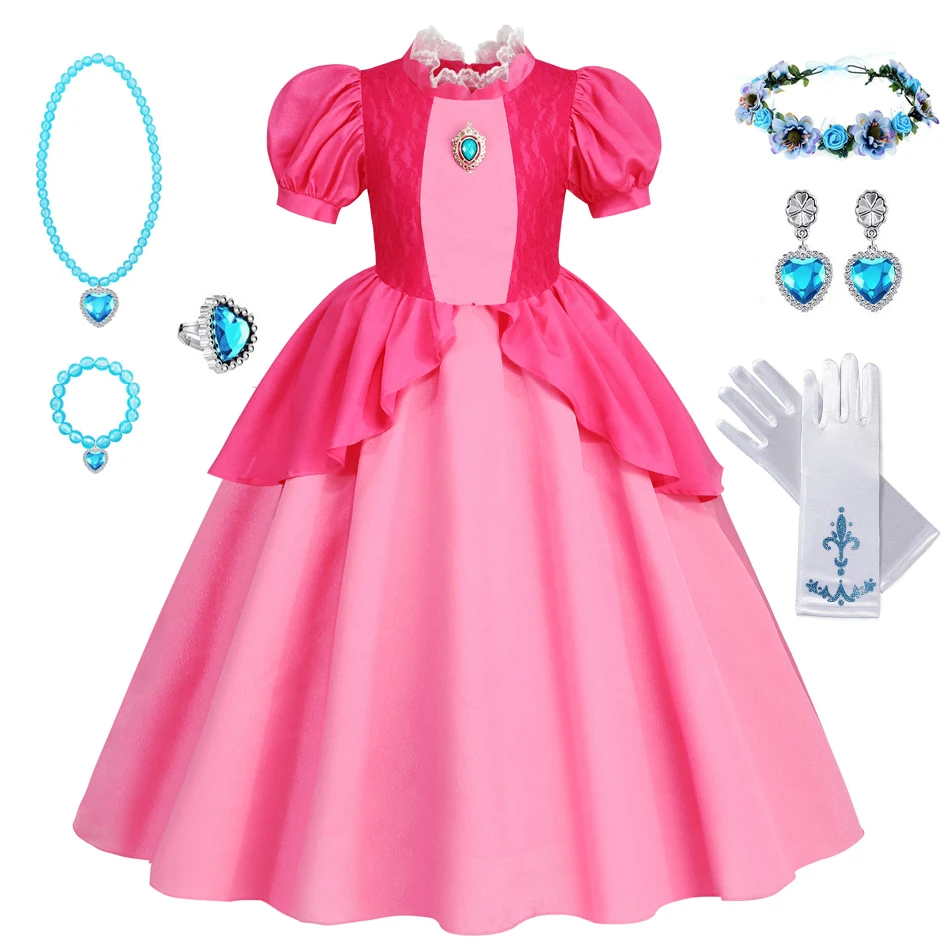 Peach Dress Girl Cosplay Princess Costumes Birthday Party Stage Performace Outfits Kids Carnival Fancy Clothes