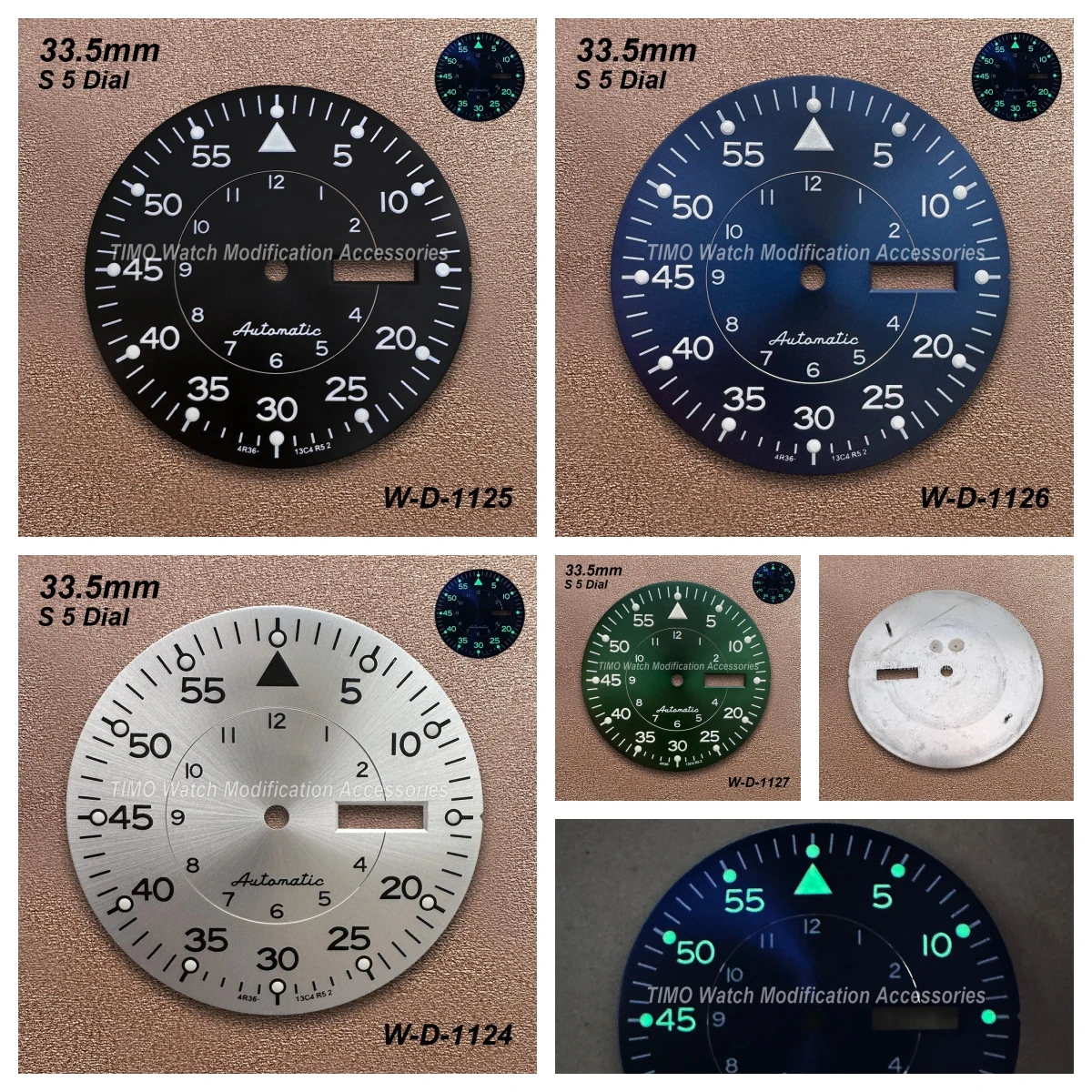 

33.5mm S 5 Logo High Quality Sunray Dial For NH36/4R36 Movement Green Luminous Watch Modification Accessories